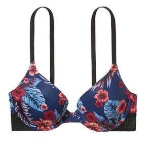 PINK Victoria's Secret Red and Blue Floral tropical Hawaiian Bra